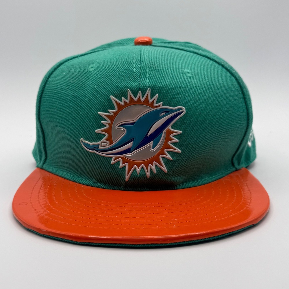 New Era Snapback Hat Mens OSFM Aqua Orange Excellent Miami Dolphins Skyline Logo